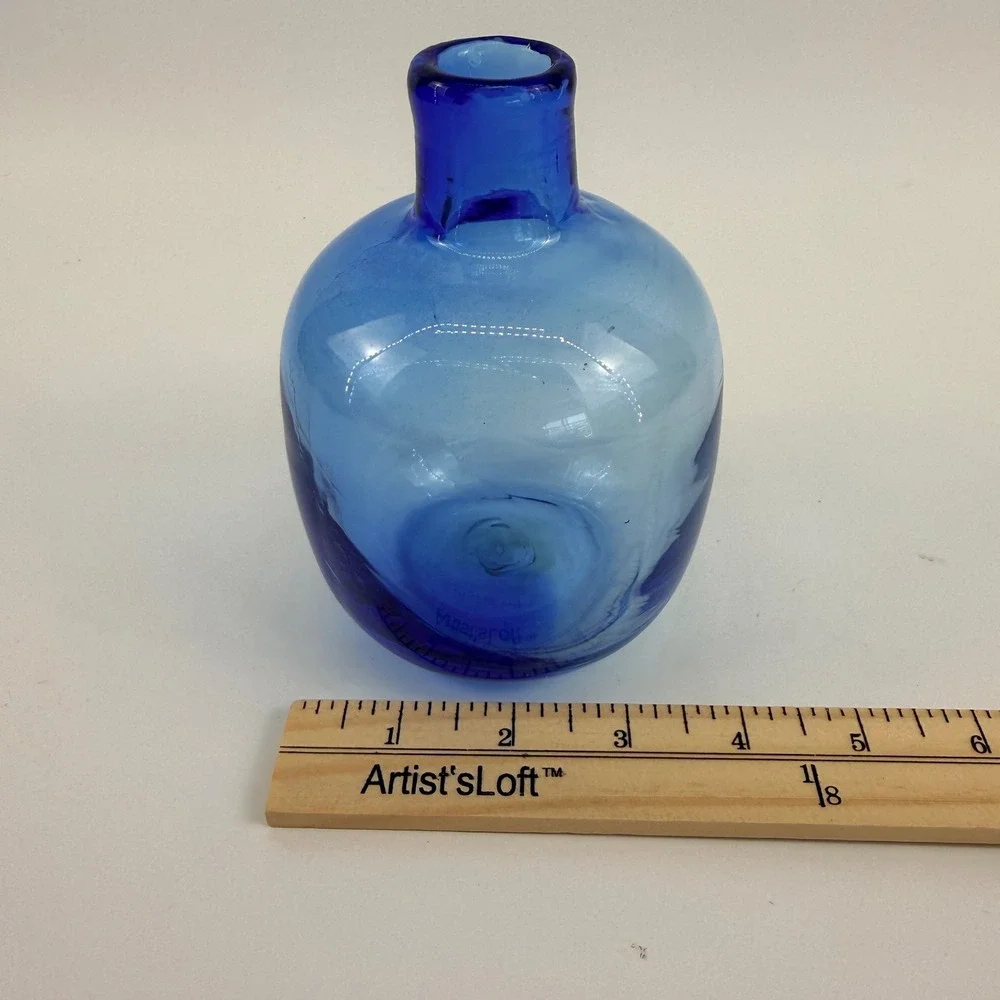 Blenko 6424 Turquoise Bud Vase Candleholder Joel Myers MCM Art Glass